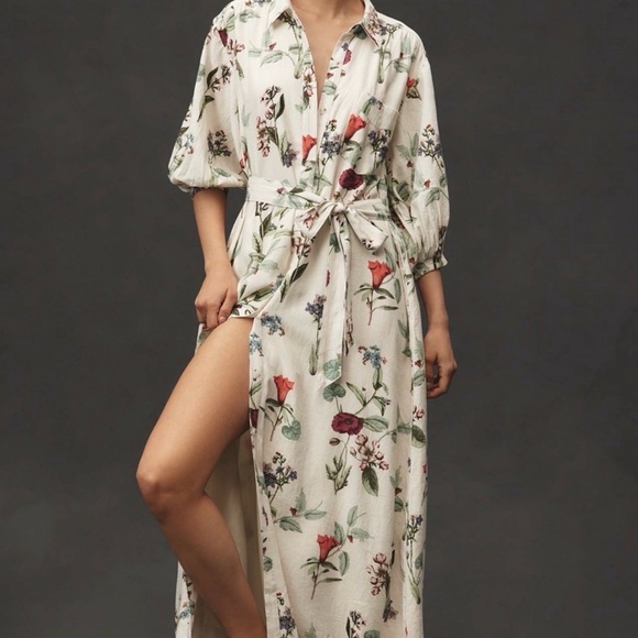 Anthropologie Dresses & Skirts - Anthropologie Maeve Mona Linen Button-front Cream Floral Maxi
